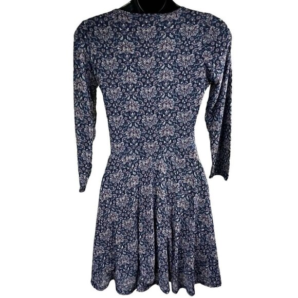 Abercrombie & Fitch Floral Micro Mesh Skater Mini Dress 3/4 Sleeve Womens M Navy - Picture 4 of 10